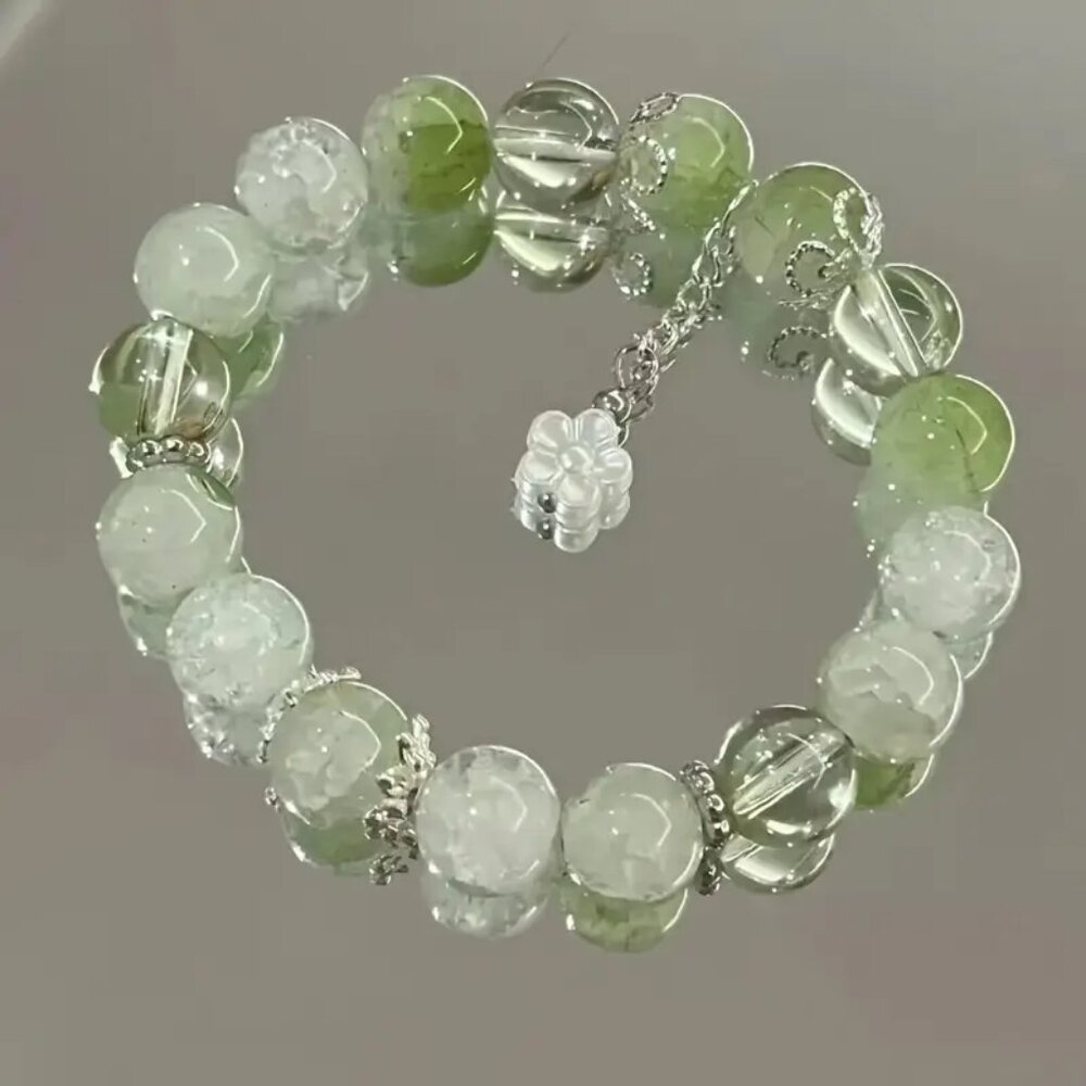 2/$15 NEW Lemon Flower Bracelet - Green Beads with White Floral Charm